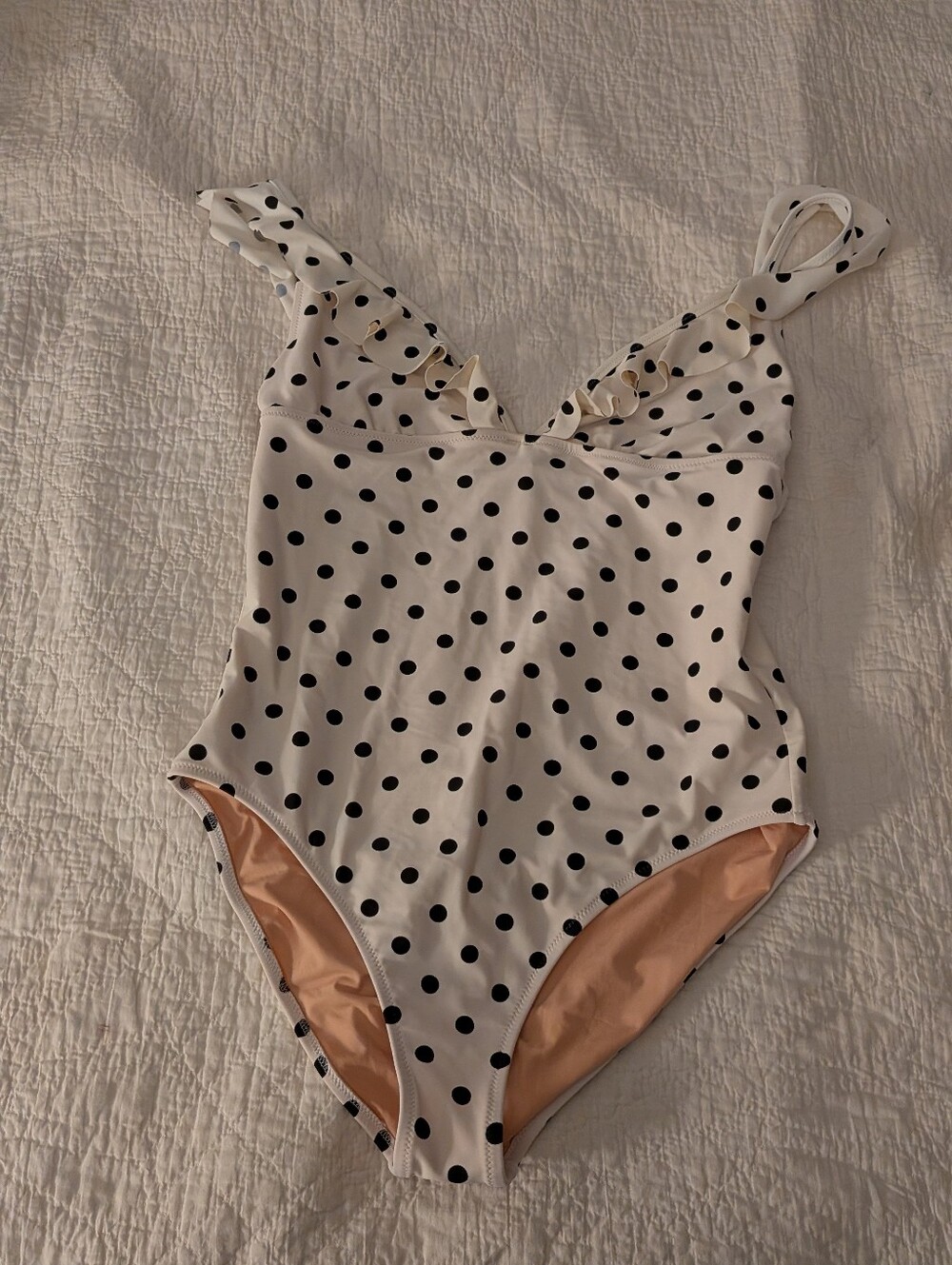 J.Crew Women's One Piece Black And White Ruffle Polka Dot Swimsuit Sz XL